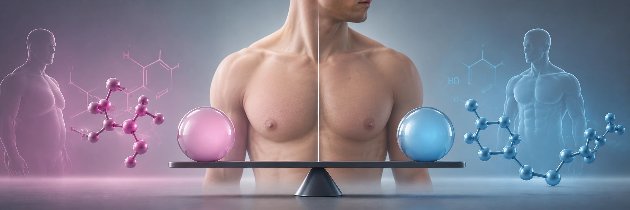 Hormone balance concept — estrogen and testosterone balance in gynecomastia