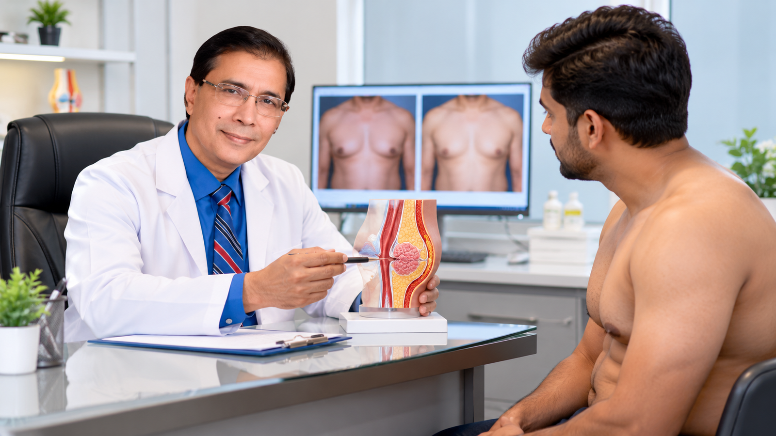 Consultation at Star Hospital Udaipur — Dr. Ashutosh Soni with gynecomastia patient